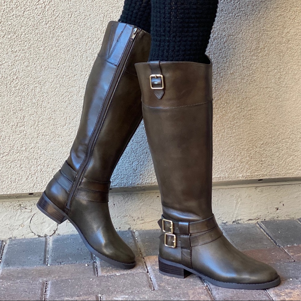 Rare Moss Wide Calf Genuine Leather Knee Boots - Picture 3 of 9